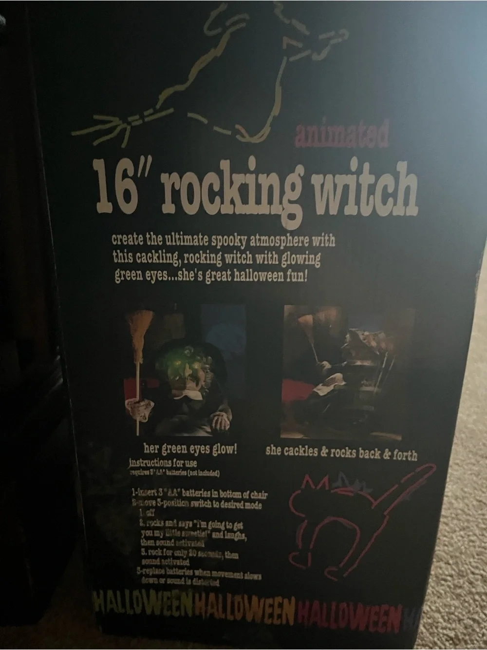 Halloween Fiber Optic 'Beware' Skull Sign and 16inch rocking witch
